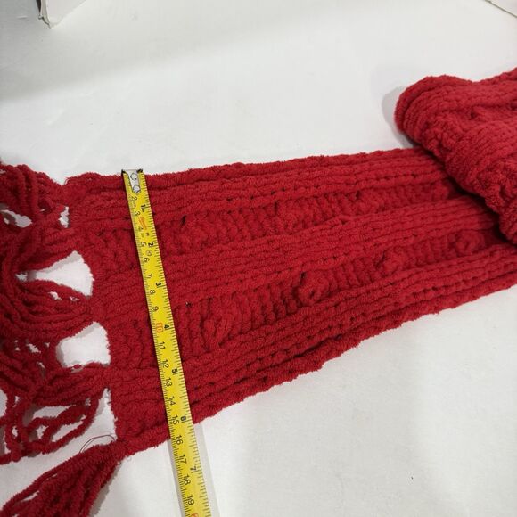 Handmade Women Scarf Knitted Elastic-Braids Red Crochet Fringe Cowl Warm Neck - Picture 10 of 11